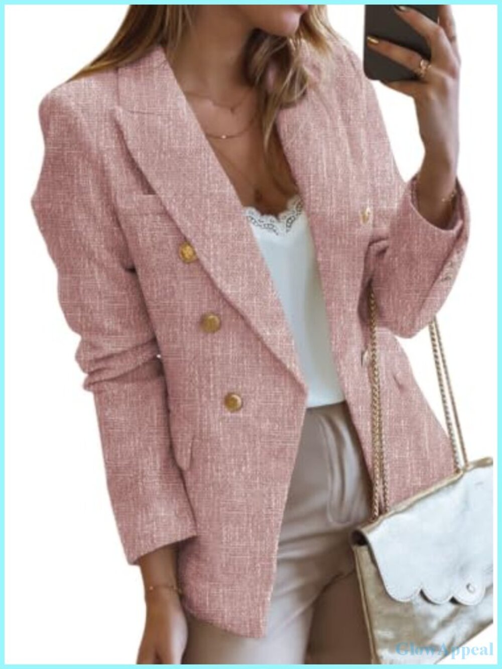 Tweed Blazer Double Breasted Open Front Business Casual Work Jacket